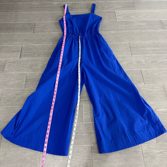 COS Wide Leg Jumpsuit in Brigh Blue Size 4 Smocked Cutout Back Sleeveless Retro - Picture 14 of 16